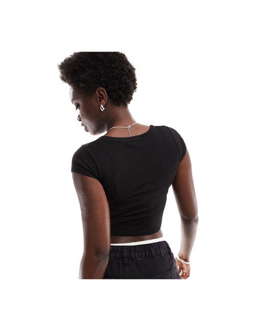 Cotton On Black Cotton On Short Sleeve Waffle Henley Crop Top