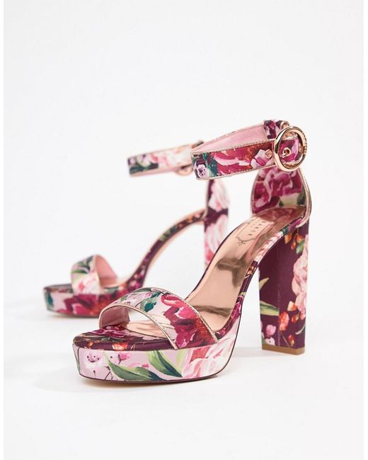 Ted Baker Pink Floral Printed Platform Block Heeled Sandals