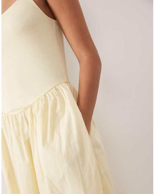 Nobody's Child Natural Madelyn Ribbed Bodice Ruched Skirt Cami Midi Dress