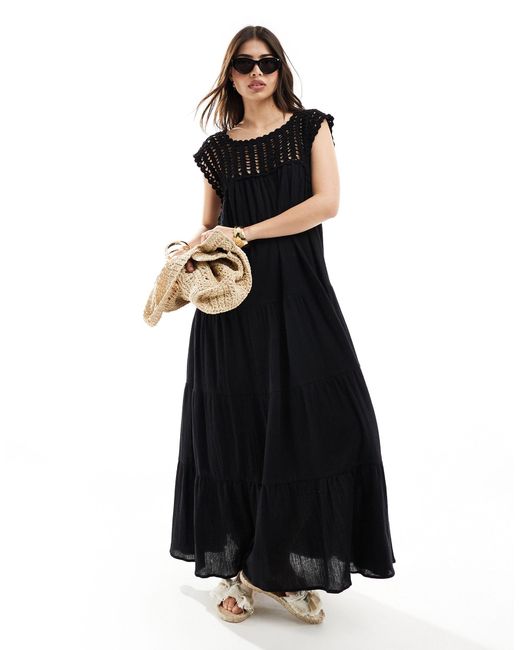 ASOS Black Crochet Swing Tiered Maxi Dress