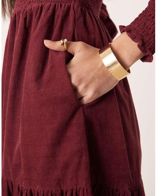 Nobody's Child Ruby Cord Shirred Detail Balloon Sleeve Tiered Midi Dress