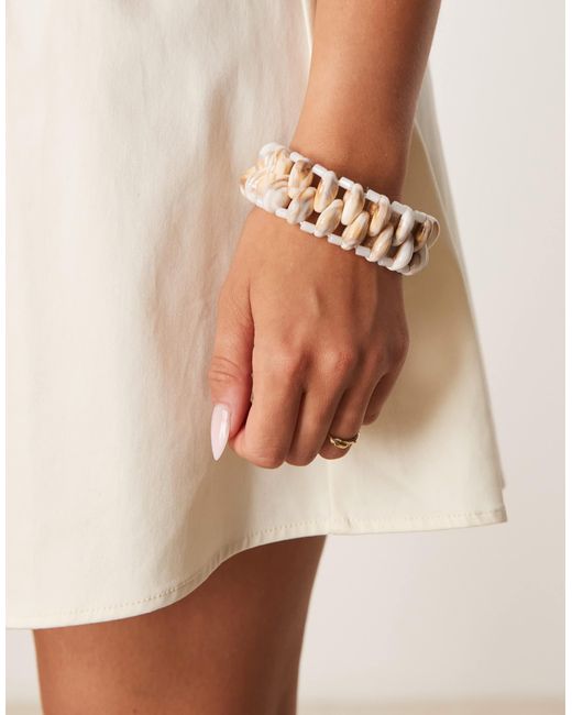 ASOS Brown Elasticated Cuff Bracelet With Faux Shells
