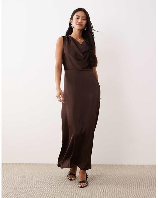 Vila Multicolor Cowl Neck Satin Midi Dress