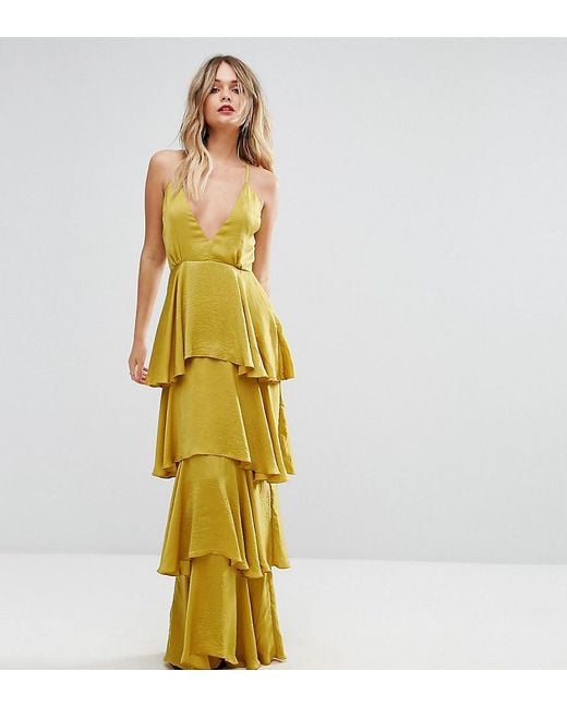 Missguided Tiered Ruffle Maxi Dress in Yellow | Lyst