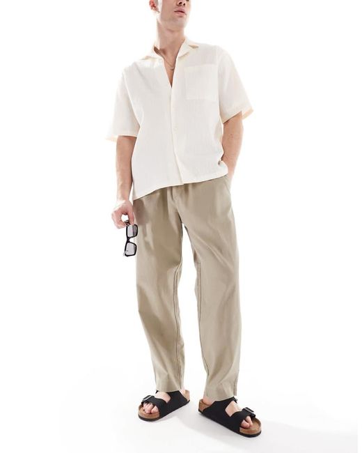 Pull&Bear Natural Linen Blend Trousers for men