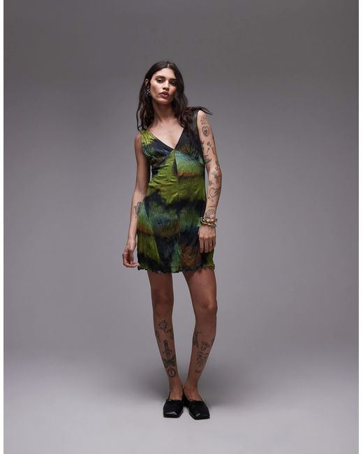 TOPSHOP Multicolor – schwingendes, buntes minikleid aus crinkle-netzstoff mit v-ausschnitt