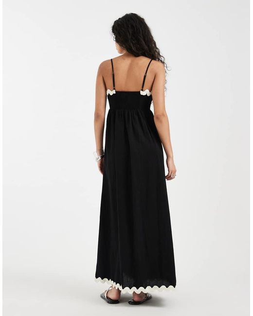 Vero Moda Black Cami Maxi Dress With Contrast Scallop Trim