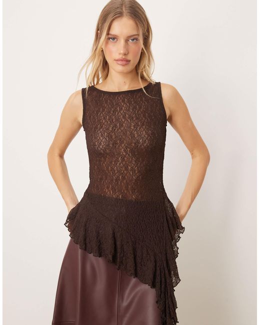 Gina Tricot Brown – asymmetrisches oberteil aus spitze