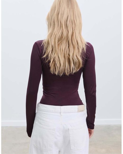 Stradivarius White Long Sleeve Polyamide Bodysuit