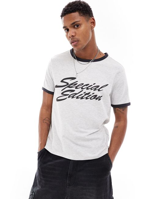 Buck - t-shirt mélange con grafica stampata e bordi a contrasto di Weekday in White da Uomo