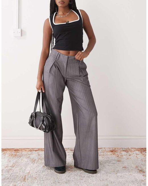 Collusion Gray Wide Leg Seam Detail Trouser