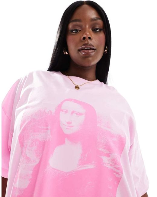 ASOS Pink Asos Design Curve Oversized T-shirt With Mona Lisa Licence Graphic