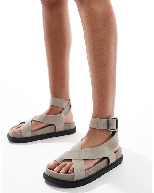 Pull&Bear White Suede Strappy Sandal With Toe Detail