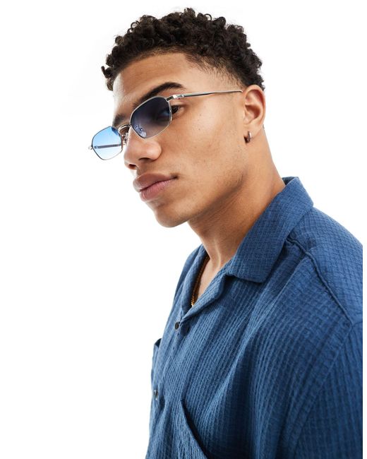 ASOS Blue Slim Oval Sunglasses for men