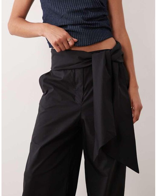 Mango Blue Tie Waist Tailored Pants
