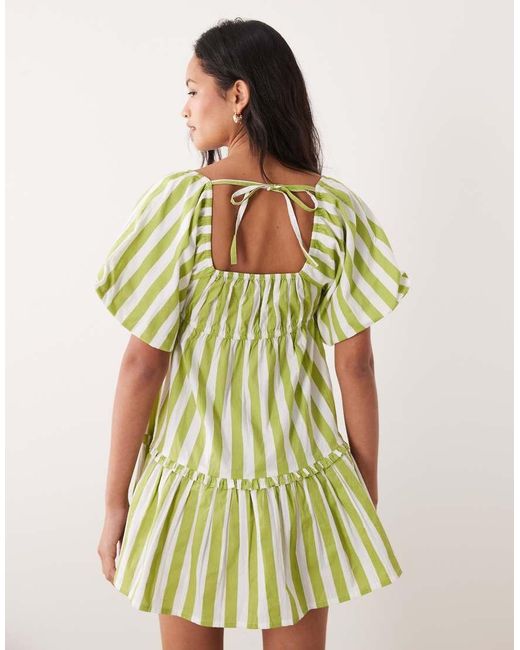 Wednesday's Girl Green Striped Mini Smock Dress