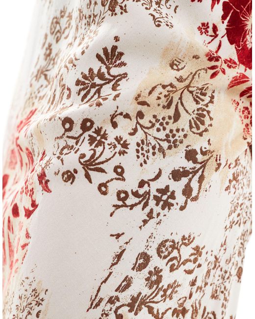 Miss Selfridge White – asymmetrisch geschnittener maxirock mit patchwork-print und picot-borte