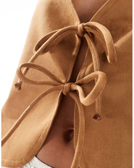 Miss Selfridge Western Gilet Met Suèdelook En Gestrikte Voorkant in het Brown