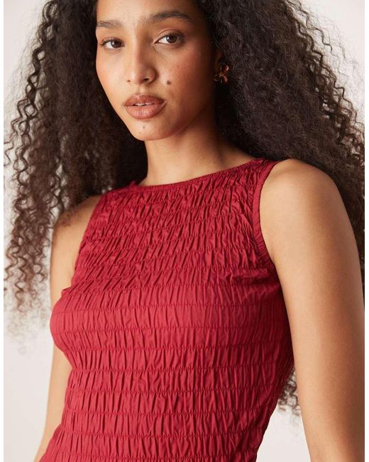 Glamorous Gesmokte Top Met Ruches in het Red