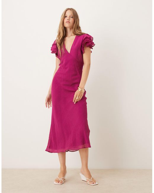 Nobody's Child Pink Layla Frill Sleeve Midi Dress