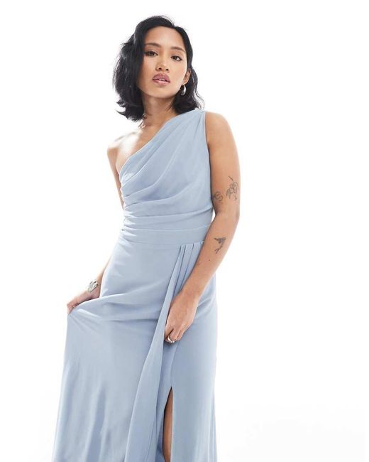 TFNC London Blue Bridesmaid Chiffon Maxi Dress With Wrap Skirt