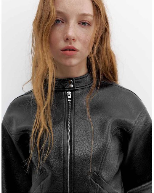 Pull&Bear Blue Faux Leather Biker Jacket