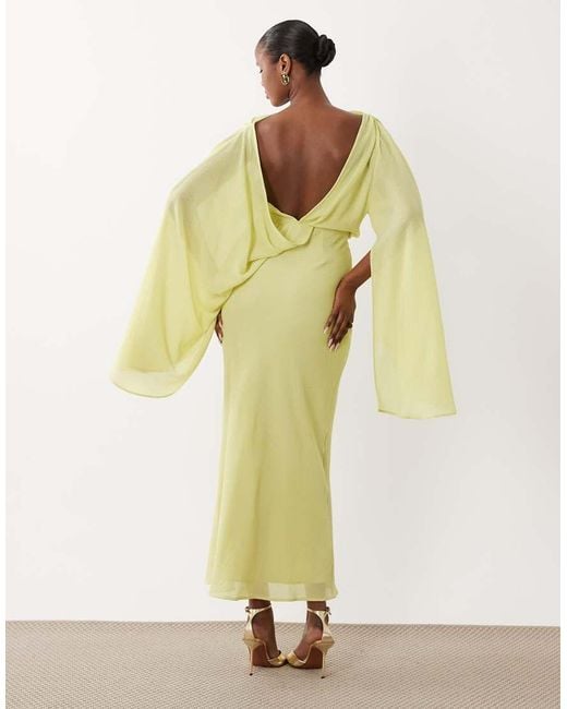 ASOS Natural Kimono Sleeve Cape Detail Draped Midaxi Dress With Open Back