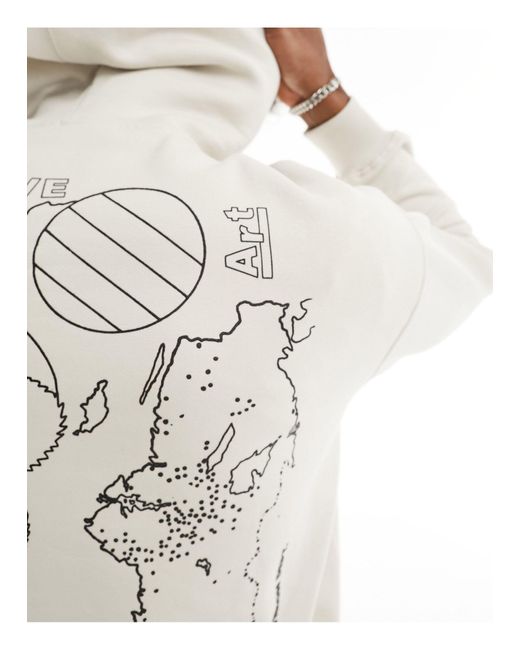 Pull&Bear White World Graphic Printed Hoodie for men