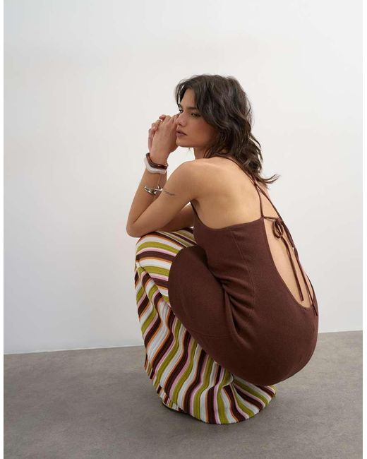 TOPSHOP Brown Knitted Strap Back Full Skirt Maxi Dress