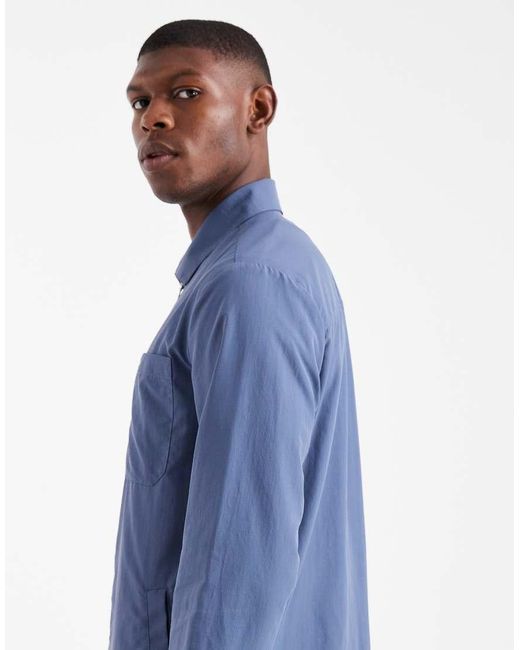 Farah Blue Fintoni Zipped Long Sleeve Shirt for men