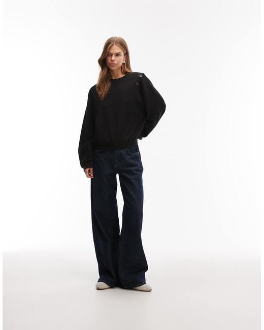 ASOS Black Supersoft Button Shoulder Detail Sweatshirt