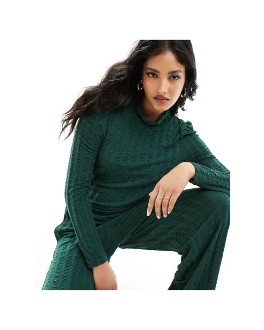 Pieces Green High Neck Textured Top Co-ord