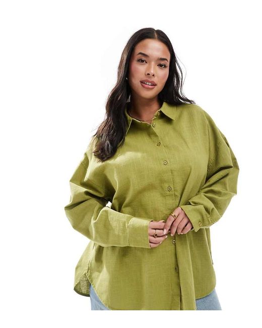 Camisa Verde Extragrande De Tejido Efecto Lino De Curve ASOS de color Green