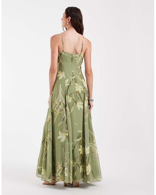 ASOS Green Chiffon Strappy Maxi Dress With Deep Godets