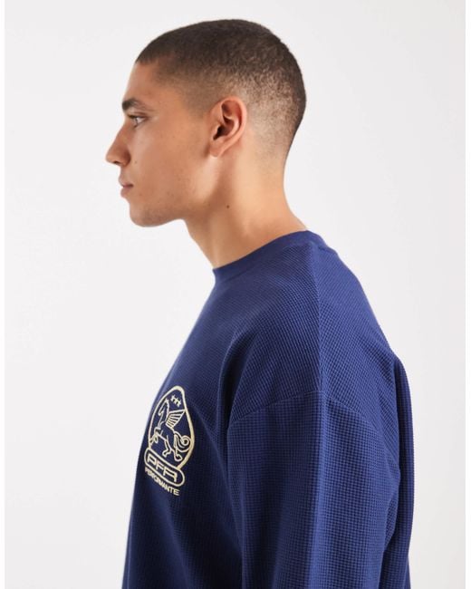 ASOS Blue Relaxed Long Sleeve T-shirt With Chest Embroidery for men