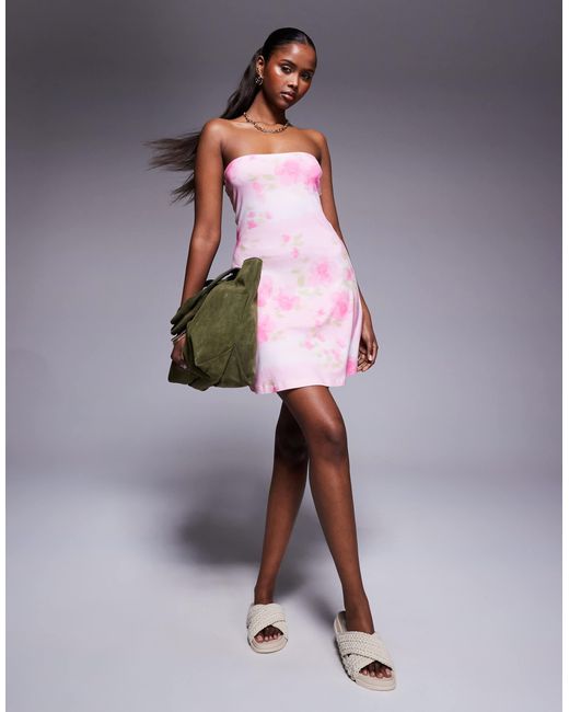 Robe bustier courte et fluide - imprimé flou rose ASOS en coloris Gray