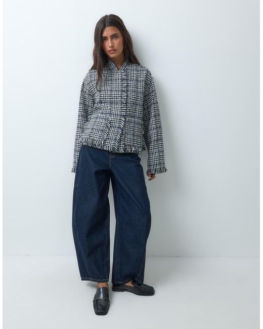 ASOS Blue Collarless Wool Blend Boucle Jacket