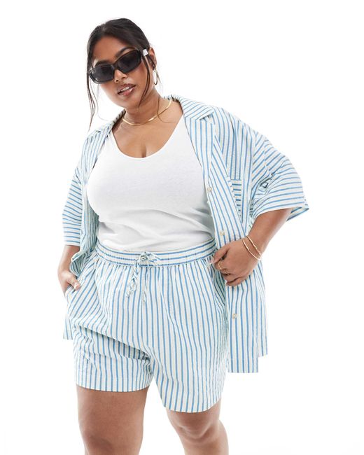 ASOS Blue Curve Seersucker Pull On Boxer Shorts Co-ord