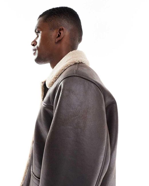 Jack & Jones Brown Faux Shearling Jacket for men