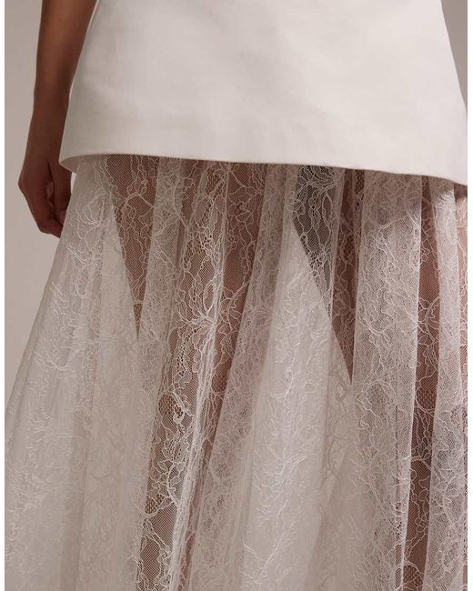Six Stories Brown Bridal One Shoulder Satin And Lace Mix Maxi Dress