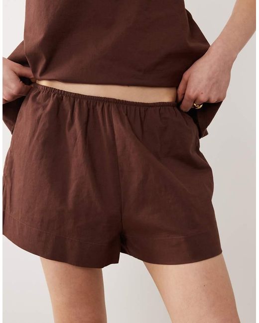 SNDY'S Brown Linen Blend Pull On Shorts Co-ord