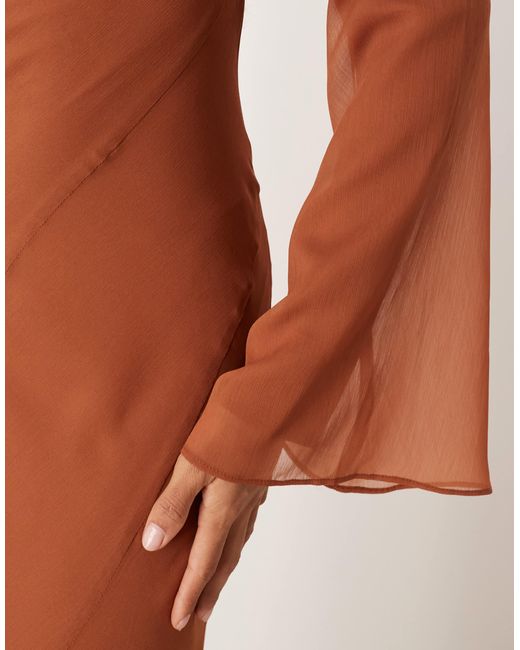 ASOS Brown Flare Sleeve Maxi Dress