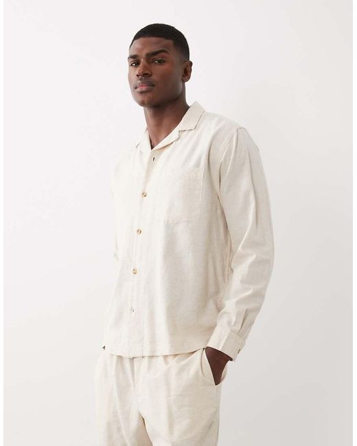 ASOS Natural Co-Ord Relaxed Revere Shirt With Linen for men