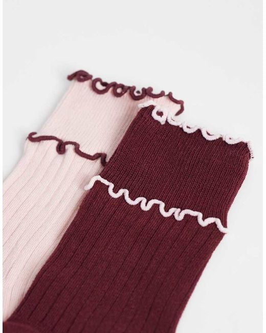 Cotton On Red 2pk The Perfect Pair Frill Ribbed Ankle Socks