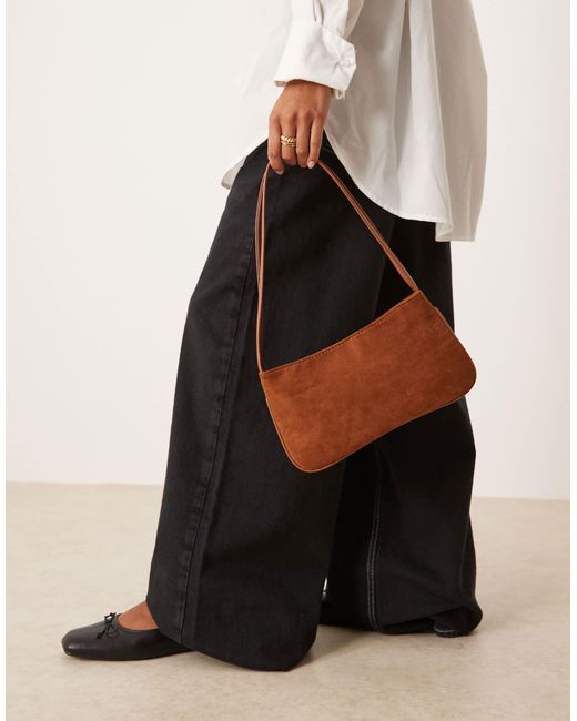 ASOS Brown Faux Suede Shoulder Bag With Skinny Straps