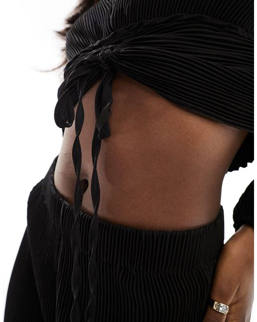 In The Style Black Plisse Ruched Tie Detail Top