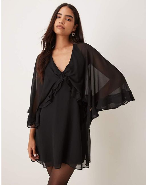 Glamorous Black V Neck Frill Cape Mini Dress