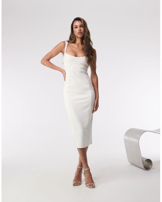 GOOD AMERICAN White Sculpting Crystal Sweetheart Midi Dress
