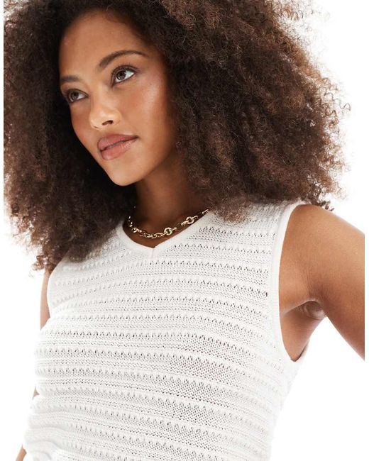 JJXX White Co-ord Crochet Knit Top
