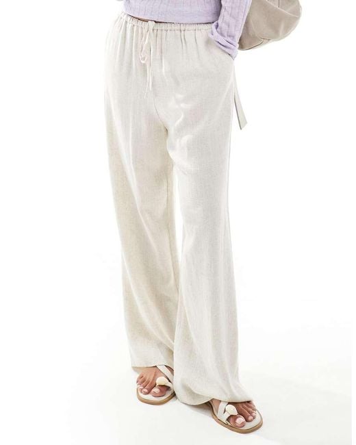 Miss Selfridge White Linen Blend Drawstring Waist Wide Leg Trousers